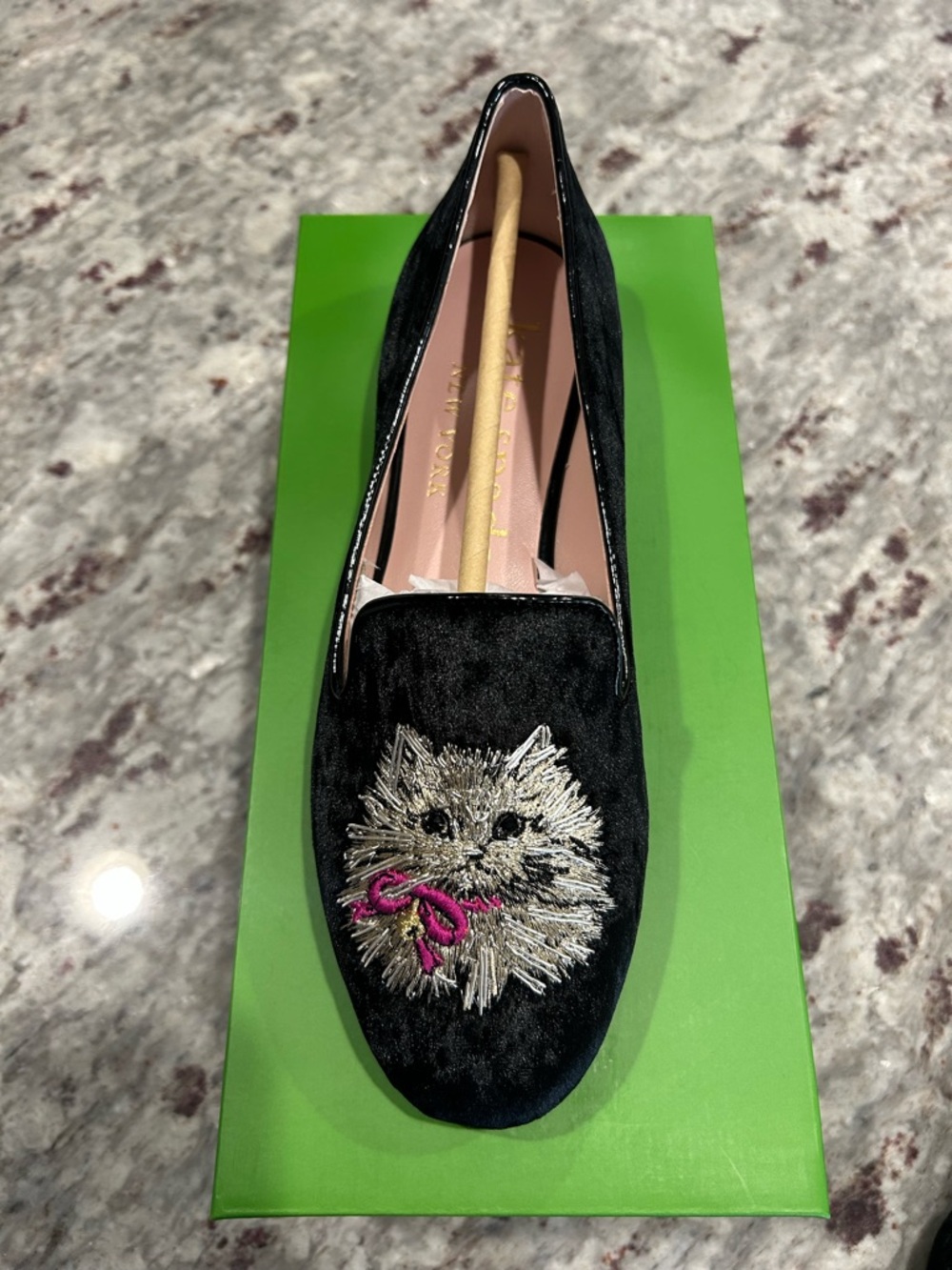 kate spade Whiskers Collection  Velvet Loafer with Beaded Cat, Whiskers